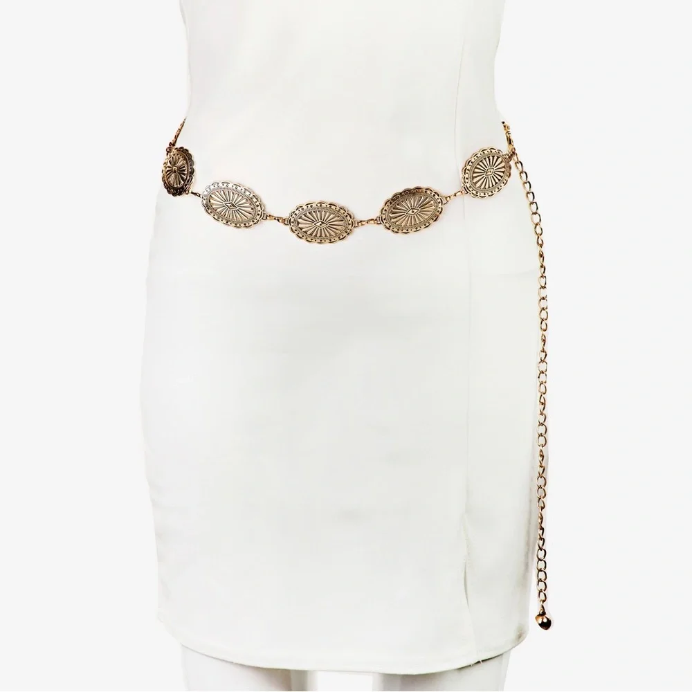 Oval Disc Chain Concho Link Belt | Gold or Silver